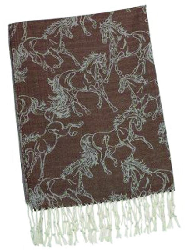 Horse Print Pashmina - Brown/Ivory