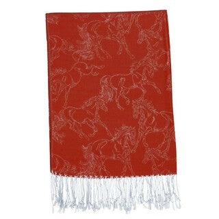 Horse Print Pashmina - Red