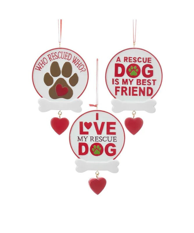 Rescue Dog Sign Ornaments - Set of 3