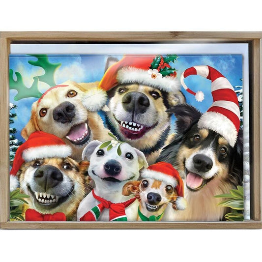 TF Christmas Cards - Box of 16 - Holiday Dog Selfie Bamboo