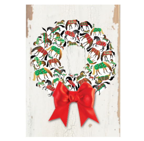 HHP Boxed XMAS Cards - Wreath of Blanketed Horses