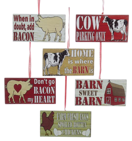 Wooden Farm Sayings Ornaments - Set of 6