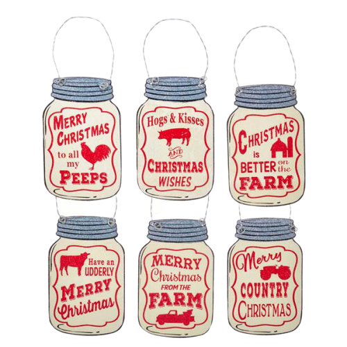 4.5" Christmas Mason Jar Ornaments - Set of 6