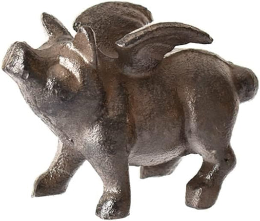 Cast Iron Pig with Wings Figurine