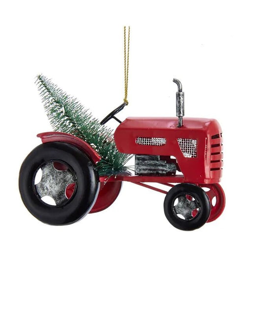 Red Tractor with Christmas Tree Ornament