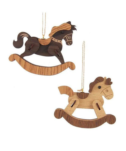 Wooden Rocking Horse Ornaments 4.9" - Set of 2