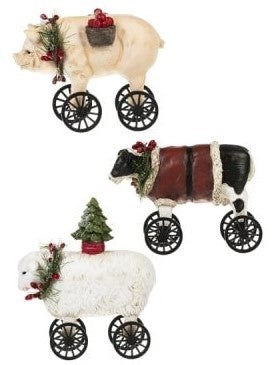 Farm Animals on Wheels Ornaments - Set of 3