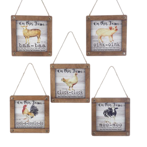 Wooden Plank Farm Ornaments - Set of 5