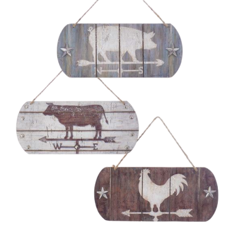 Weathervane Farm Animal Sign Ornaments - Set of 3