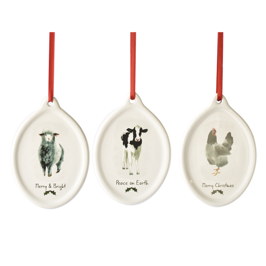 Farm Animal Disk Ornaments - Set of 3