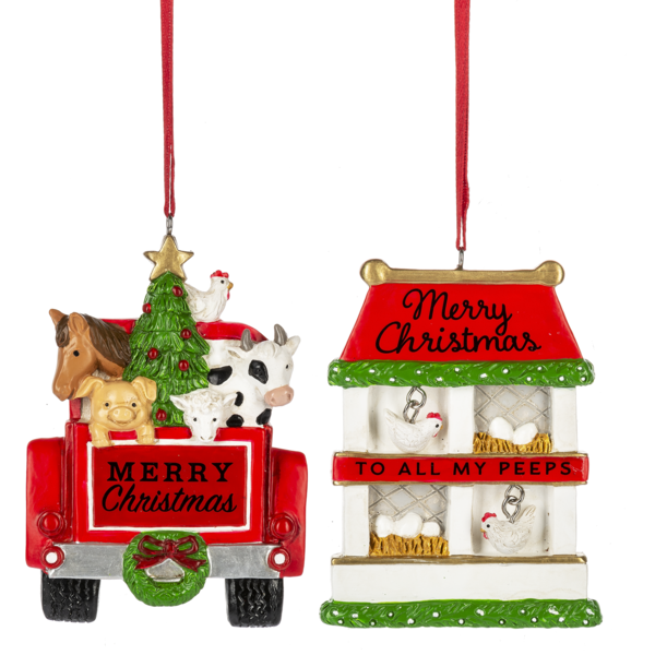 Truck Chicken Coop Ornaments - Set of 2