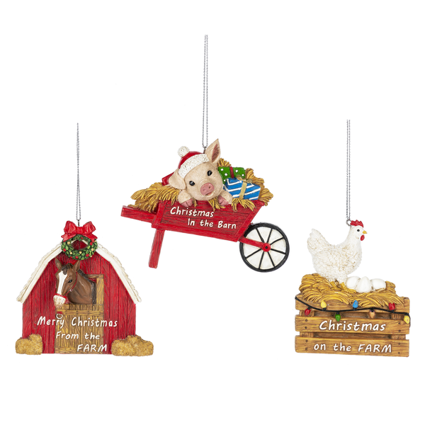 Christmas On The Farm Ornaments - Set of 3