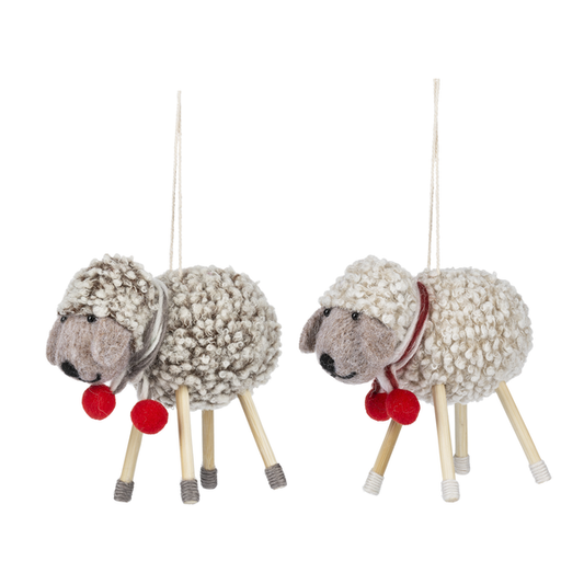 Christmas Sheep Ornament - Set of 2