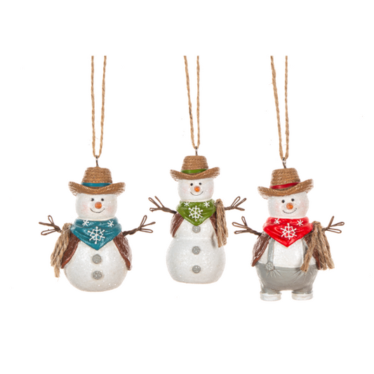 Snowman Cowboy Ornaments - Set of 3