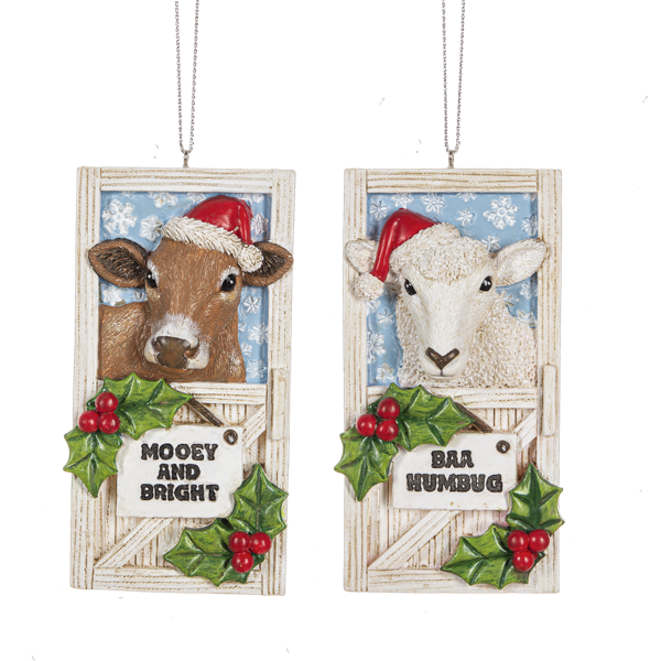 Barn Door Text Ornaments - Set of 2