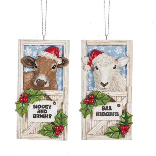 Barn Door Text Ornaments - Set of 2