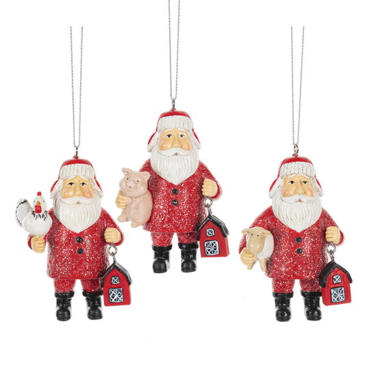 Santa w/Farm Animal Ornaments - Set of 3