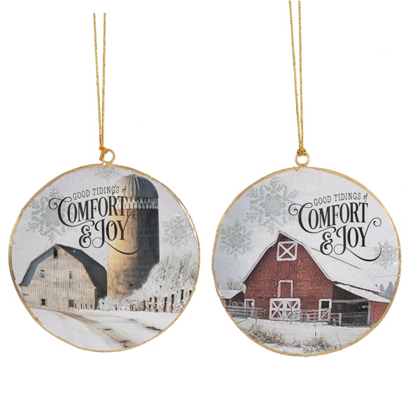 Barn Disk Ornaments - Set of 2