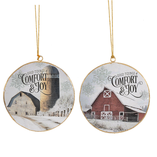 Barn Disk Ornaments - Set of 2