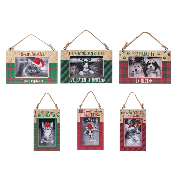 Feliz Naughty Pets Photo Frame Ornaments - Set of 6