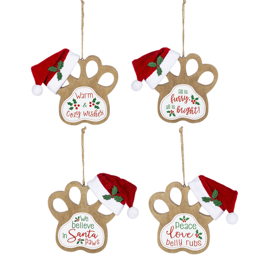 Paw Print Ornaments - Set of 4